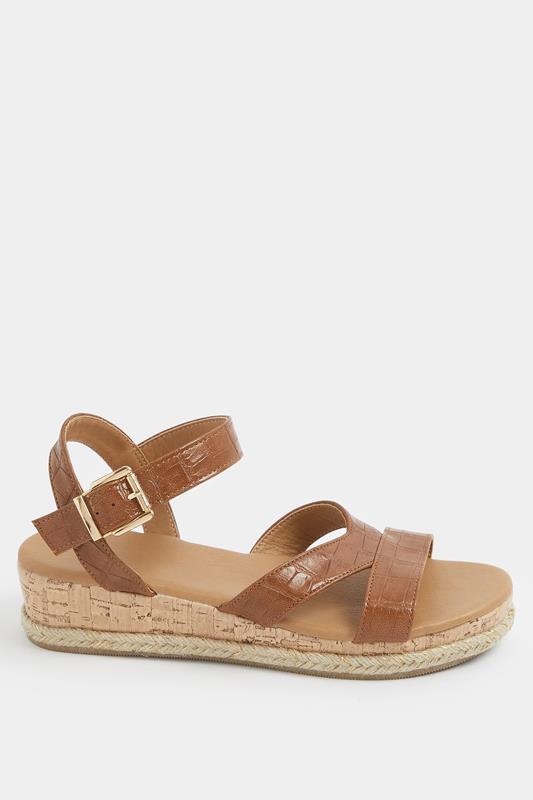 Brown Plaited Wedge Sandals In Wide E Fit  | Yours Clothing 2