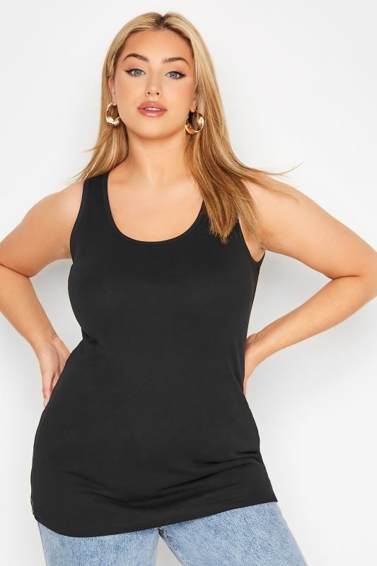 Plus Size Black Ribbed Vest Top | Yours Clothing 1
