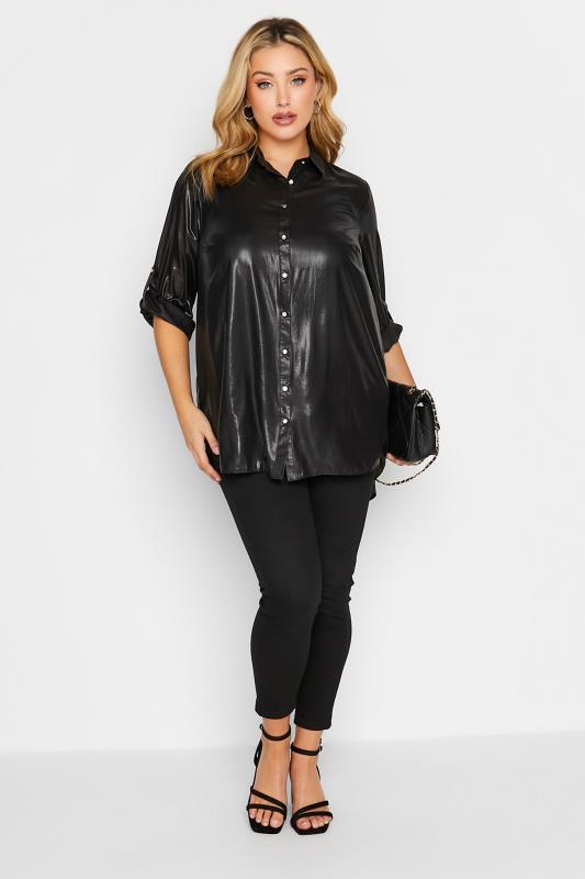 Plus Size Black Shimmer Button Through Shirt | Yours Clothing 2