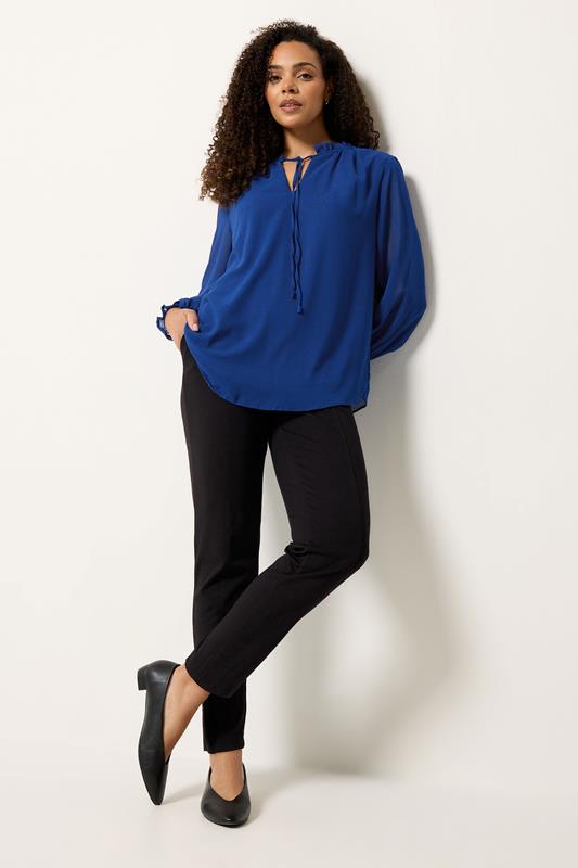 M&Co Cobalt Blue Tie Neck Blouse | M&Co 1