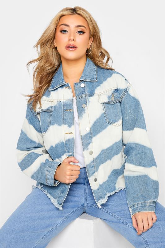 Plus Size Blue Bleach Stripe Jacket | Yours Clothing