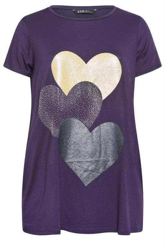 YOURS Plus Size Purple Glitter Heart Print T-Shirt | Yours Clothing  5