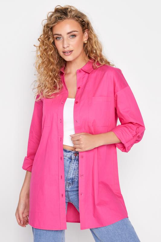 LTS Tall Hot Pink Oversized Cotton Shirt 1