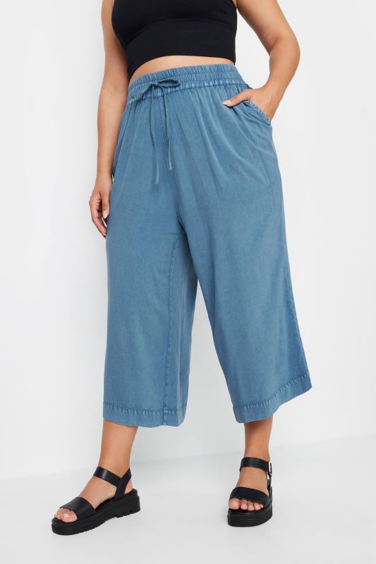 YOURS Plus Size Blue Chambray Culottes | Yours Clothing 3
