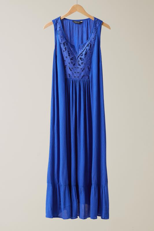 EVANS Plus Size Cobalt Blue Crinkle Broderie Maxi Dress | Evans  6