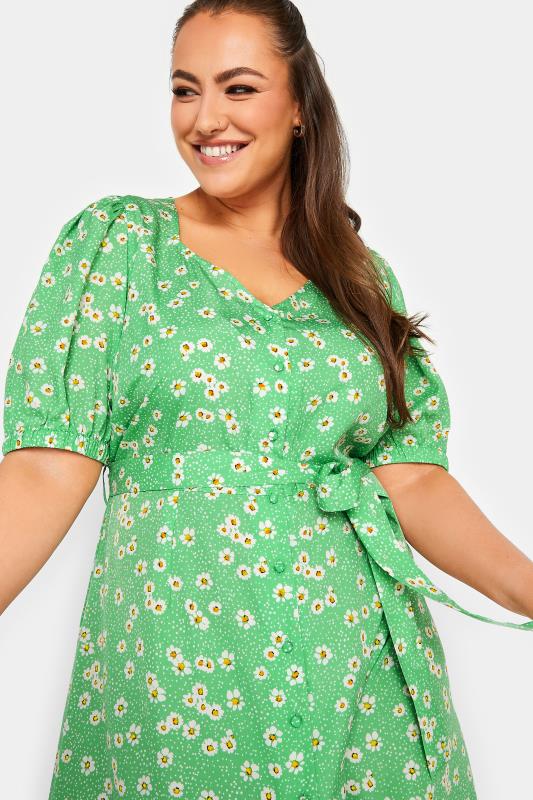 LIMITED COLLECTION Curve Green Sweetheart Neckline Floral Print Tea Dress | Yours Clothing 4