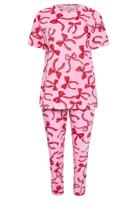 YOURS Plus Size Pink Bow Print Tapered Pyjama Set | Yours Clothing 5