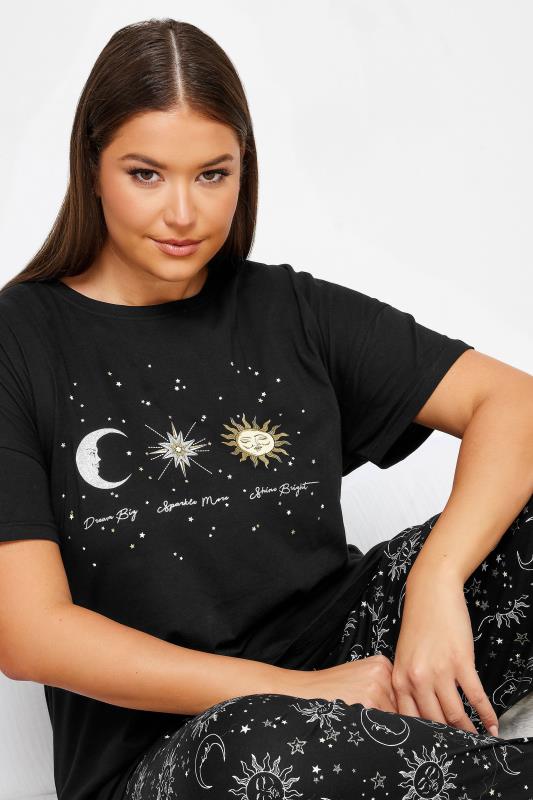 YOURS Plus Size Black Star & Moon Print Pyjama Set | Yours Clothing 4