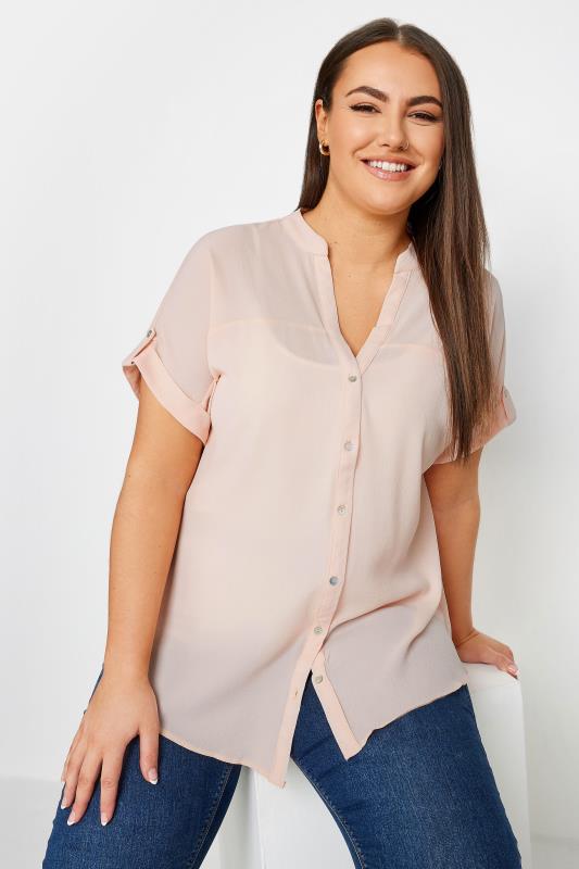 YOURS Plus Size Light Pink Button Through Shirt | Yours Clothing 1