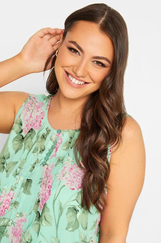 YOURS Curve Mint Green Floral Pintuck Sleeveless Blouse | Yours Clothing  4