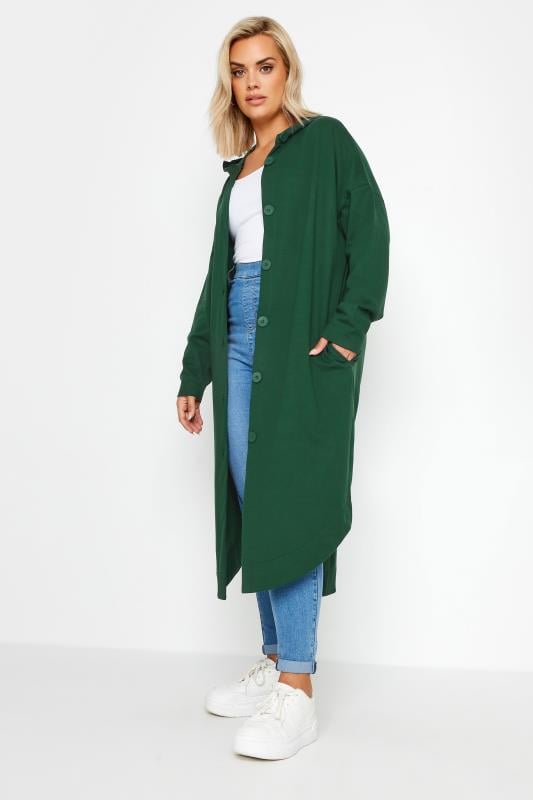 YOURS Plus Size Green Button Through Hooded Maxi Jacket | Yours Clothing 2