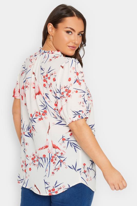YOURS Plus Size Cream Floral Print Tie Neck Blouse | Yours Clothing 3