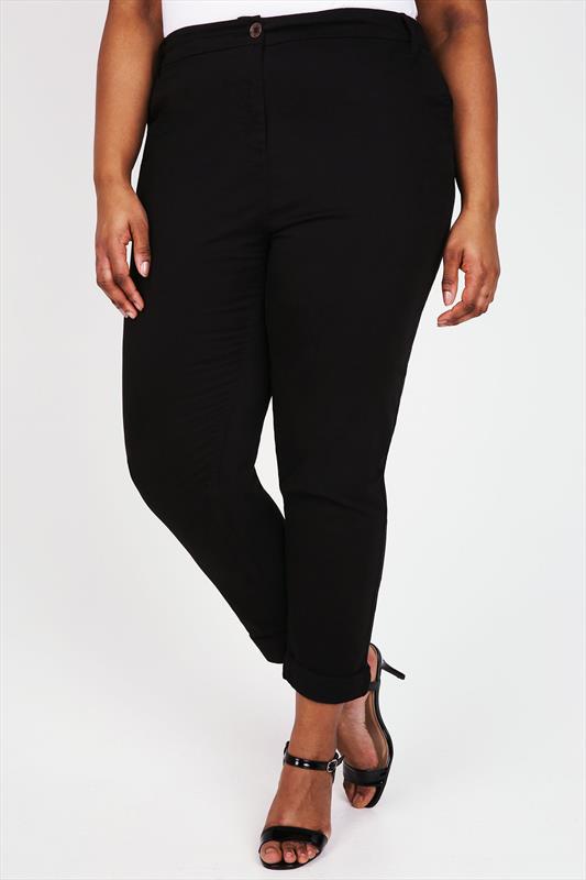 Black Chino Trousers With Turn Back Cuffs Plus Size 14 to 32 | Yours ...