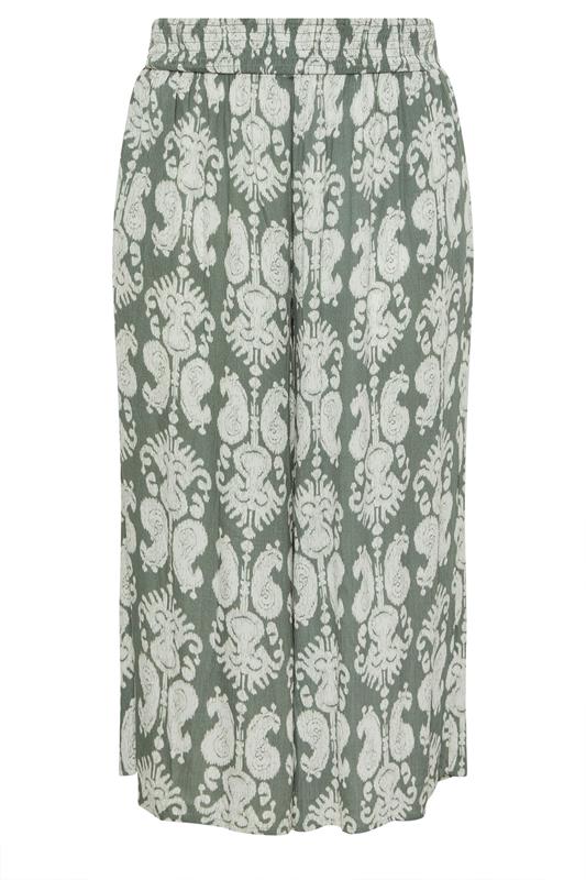 EVANS Plus Size Green Abstract Shirred Waist Trousers | Evans 7