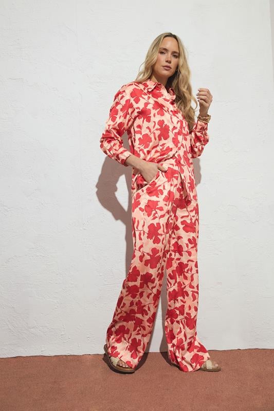  LTS Tall Pink Floral Satin Wide Leg Trousers
