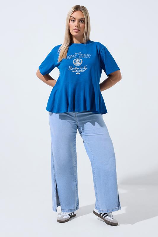 LIMITED COLLECTION Plus Size Blue New York Sporty Peplum Top 1