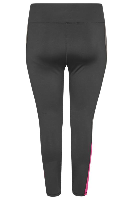 Plus Size ACTIVE Black & Pink Colour Block High Waisted Leggings | Yours Clothing  8