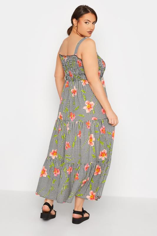 LIMITED COLLECTION Curve Black Gingham Floral Print Tiered Maxi Sundress 3