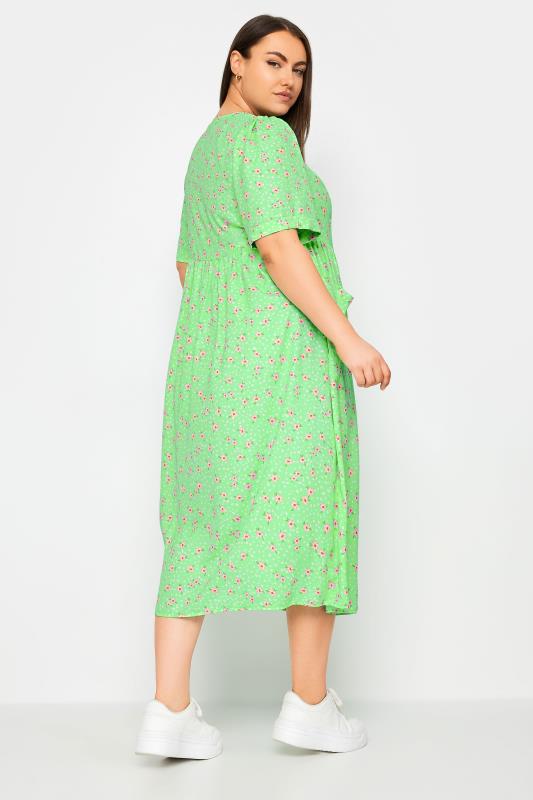 YOURS Curve Green Floral Print Smock Midaxi Dress | Yours Clothing 4