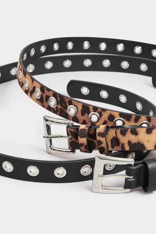 2 PACK Black & Beige Brown Animal Print Eyelet Detail Belts | Yours Clothing 7