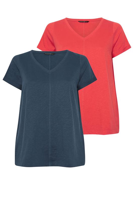 EVANS 2 Pack Plus Size Red & Navy Blue Cotton T-Shirts | Evans 7