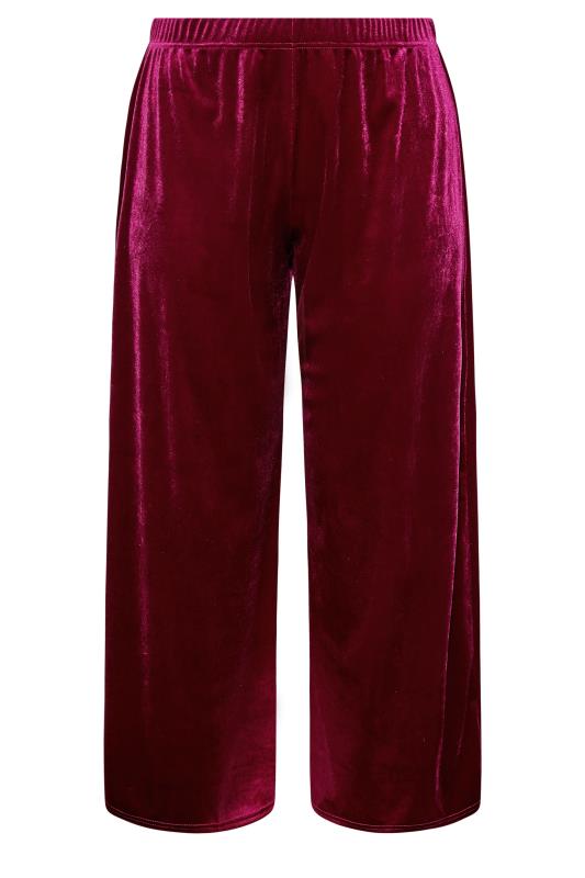 Plus Size Burgundy Red Wide Leg Stretch Velvet Trousers | Yours Clothing 4