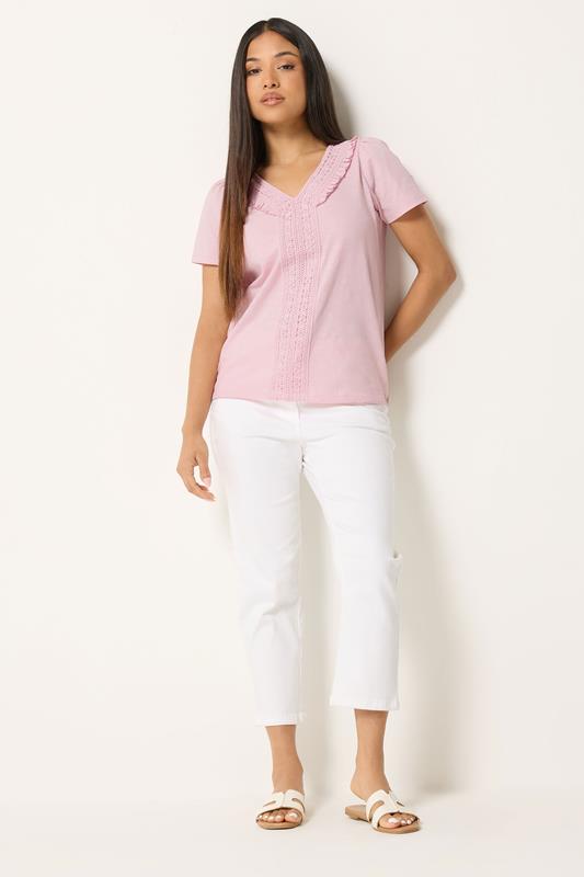 M&Co Petite Pink Short Sleeve Frill Cotton Blouse | M&Co 1