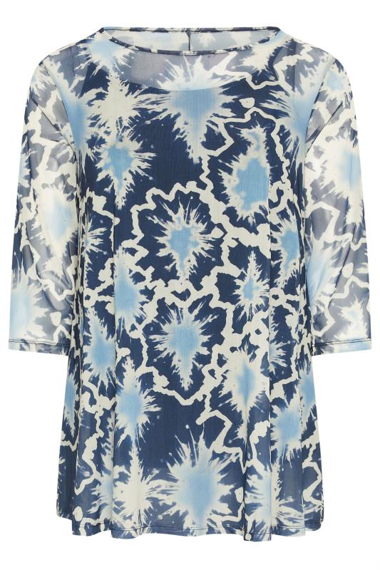 YOURS Plus Size Blue Abstract Print Mesh Top | Yours Clothing 5