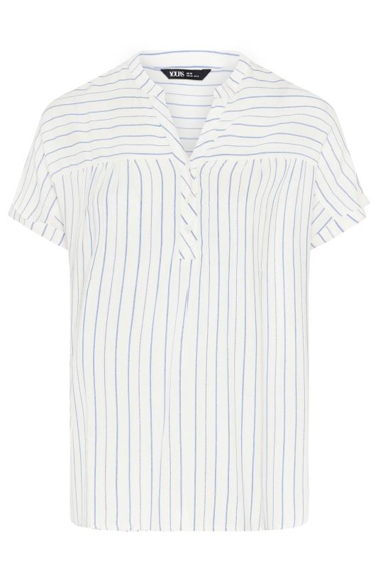 YOURS Plus Size White & Navy Blue Stripe Notch Neck Blouse | Yours Clothing 5