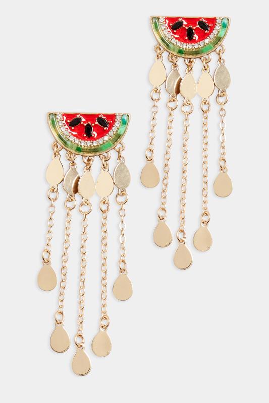 Gold Watermelon Tassel Earrings | Yours Clothing 2