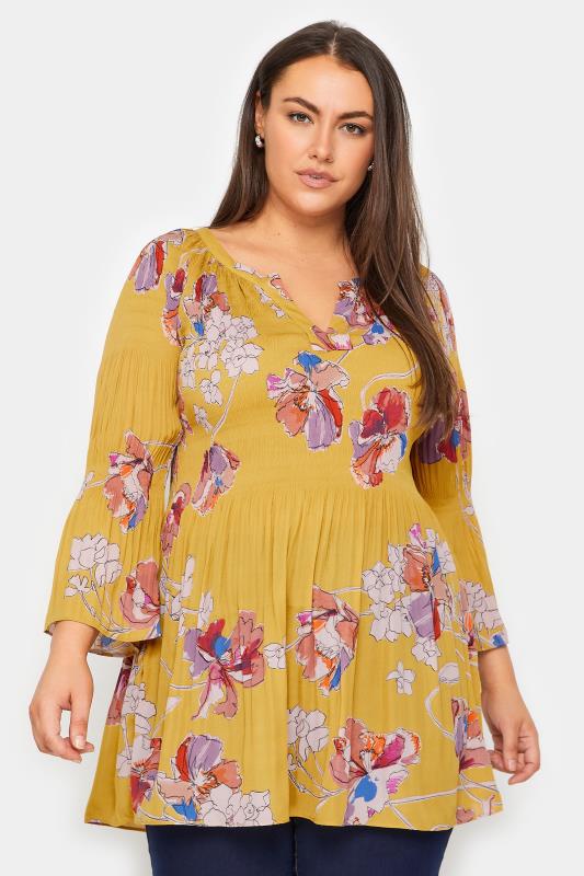 Plus Size  Avenue Yellow Floral Tunic Top