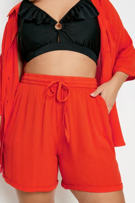 LIMITED COLLECTION Plus Size Red Crinkle Shorts | Yours Clothing 5