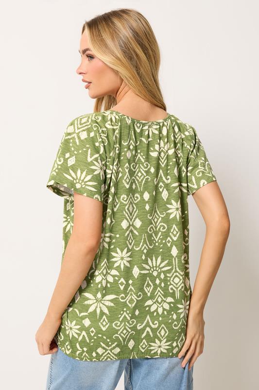 M&Co Green Aztec Print Cotton Scoop Neck Top | M&Co 2