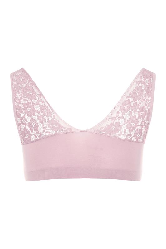 Plus Size Pink Seamless Lace Padded Non-Wired Bralette | Yours Clothing 4