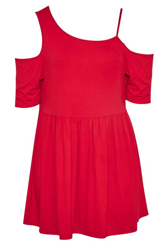 LIMITED COLLECTION Curve Red Asymmetric Cold Shoulder Smock Top_X.jpg