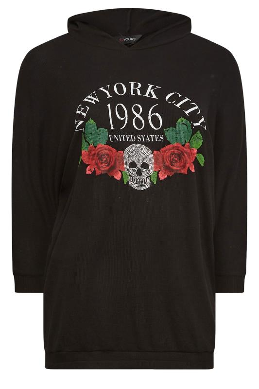 YOURS Curve Black 'New York City' Slogan Embellished Skull Hoodie | Yours Clothing 5