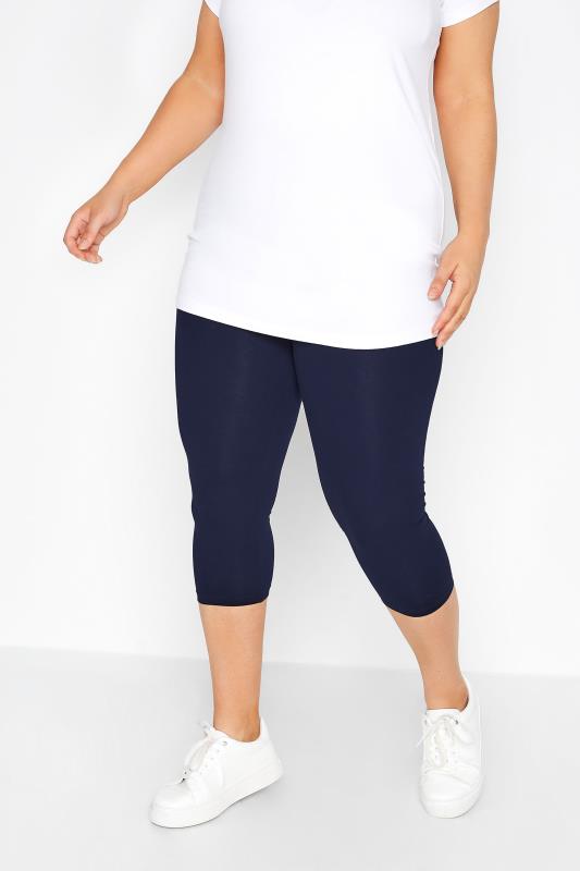 Plus Size Cropped & Short Leggings YOURS FOR GOOD Curve Navy Blue Cotton Essential Stretch Cropped Leggings