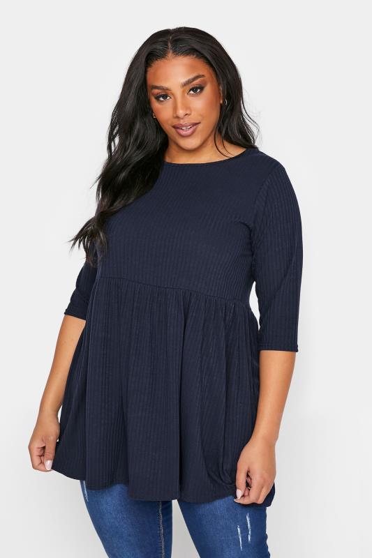 Plus Size  LIMITED COLLECTION Navy Ribbed Smock Top