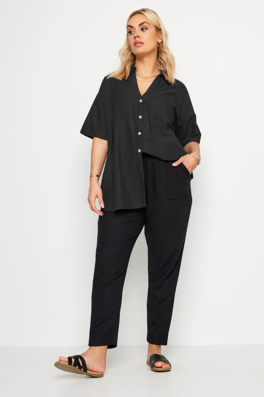 YOURS Plus Size Black Utility Linen Shirt | Yours Clothing 2
