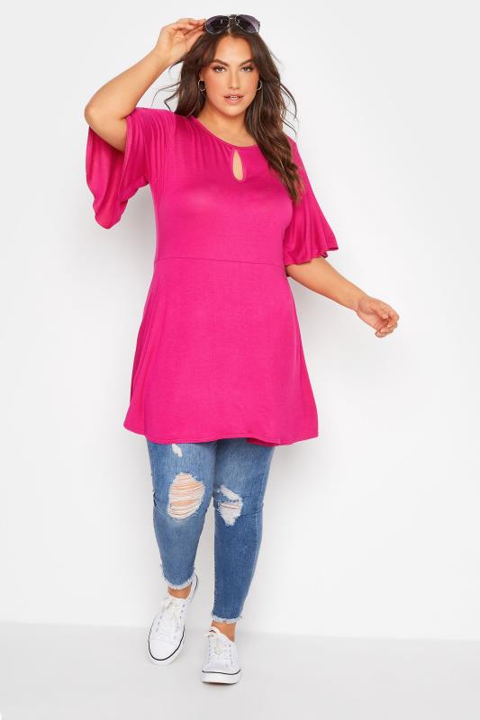 LIMITED COLLECTION Plus Size Hot Pink Keyhole Peplum Top | Yours Clothing 2