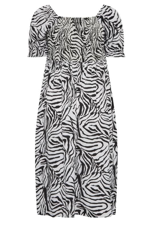 YOURS Plus Size Black & White Zebra Print Shirred Midaxi Dress | Yours Clothing 7