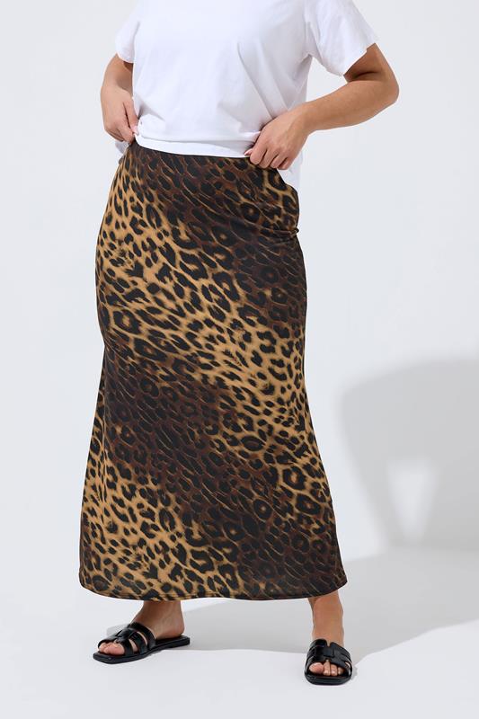 LIMITED COLLECTION Plus Size Brown Maxi Leopard Print Skirt | Yours Clothing 1
