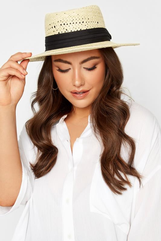 Plus Size  Cream Straw Boater Hat