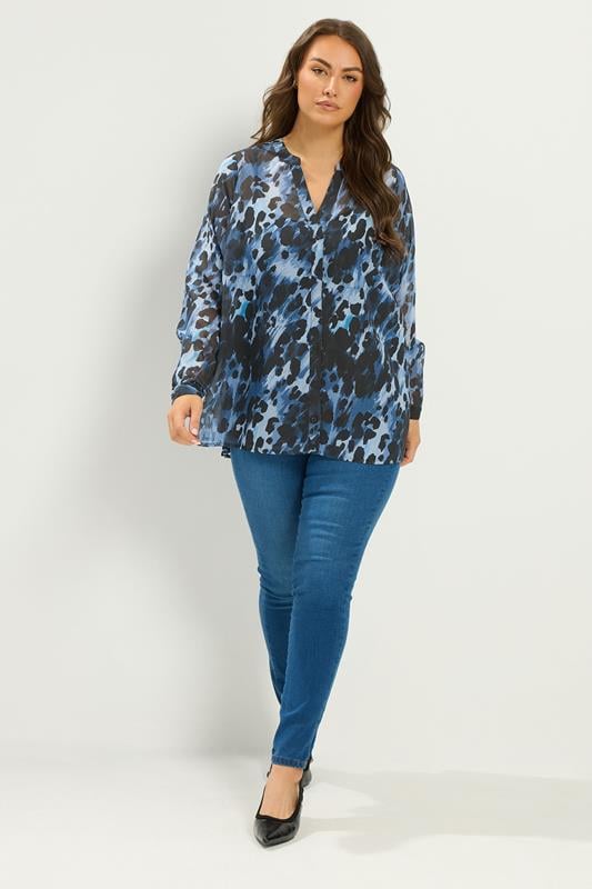 YOURS Plus Size Blue Animal Pleated Back Blouse | Yours Clothing 1