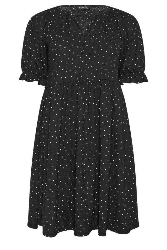 YOURS Plus Size Black Dot Print Smock Mini Dress | Yours Clothing 5