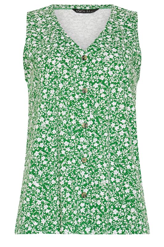 M&Co Green Floral Print Cotton Button Vest Top | M&Co 5
