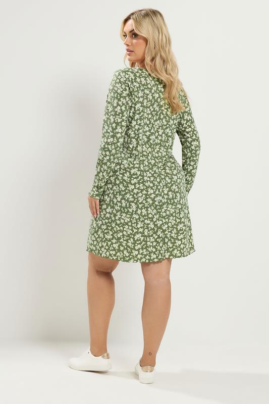 green floral tunic dress Yours Women's Plus Size Khaki Ribbed Size 22-24 Floral midi