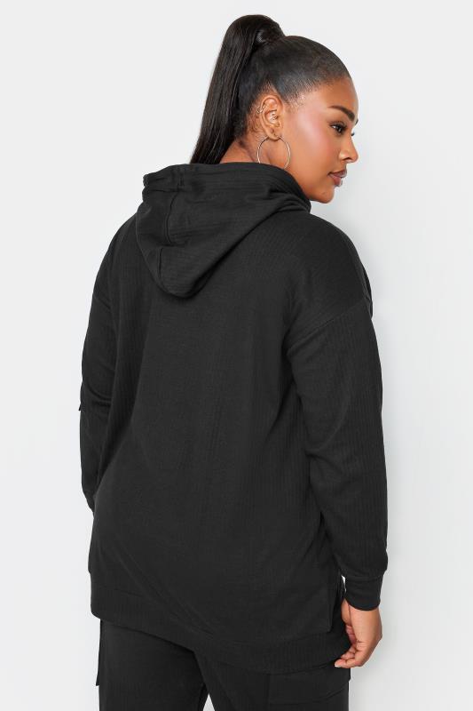 YOURS Plus Size Black Ribbed Cargo Hoodie | Yours Clothing 4