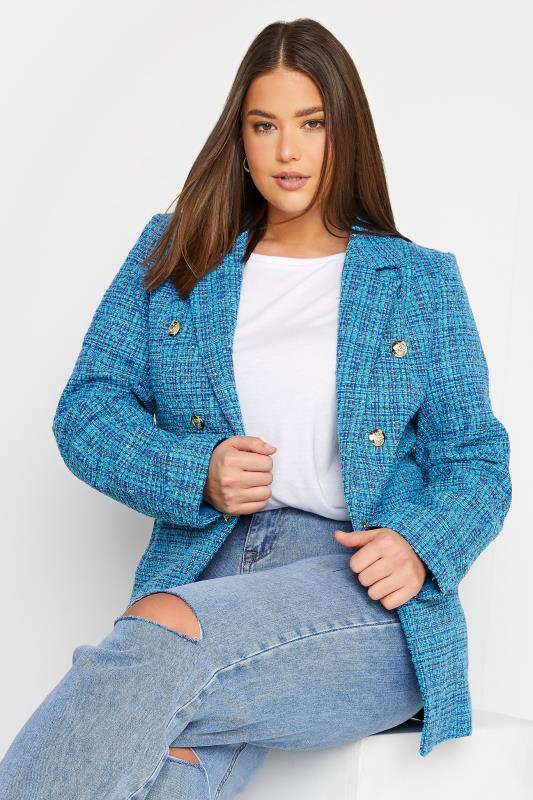  Grande Taille LTS Tall Blue Boucle Blazer