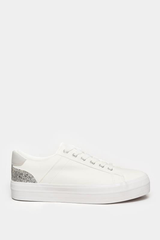 White Glitter Detail Trainers In Wide E Fit | Yours Clothing
